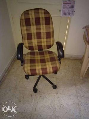 Brown And Maroon Leather Rolling Chair