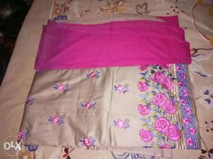 Brown And Pink Floral Dupatta