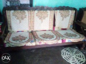 Brown And Red Floral Print 3-seat Couch