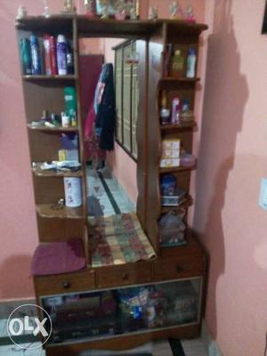 Brown Wooden Shelf With Mirror
