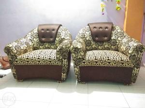 Brown-and-cream Fabric Sofa Chairs