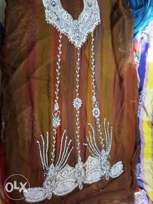 Brown colour Anarkali piece of cloth with stone