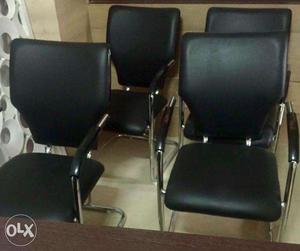 Chrome Steel Office Chairs with Black Leatherette