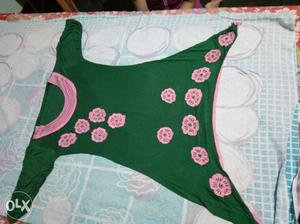 Dark green wd pink floral design Flexible kurti