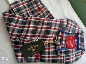 Gray Red And White Hollister Plaid Dress Shirt