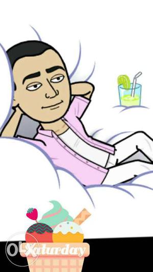 Man In Purple T-shirt Laying On Bed Ilustration