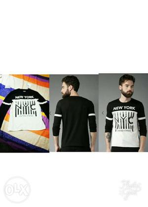 Men's New York NYC Print Black And White 3/4 Sleeve Shirt