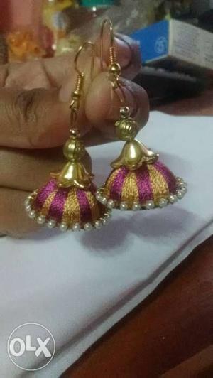 Orange And Purple Jhumka Earrings