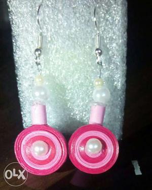 Pair Of Pink And White Beaded Hook Earrings