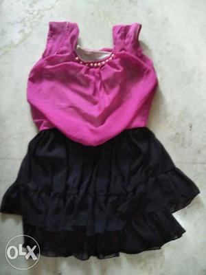 Pink And Black Blouson Dress