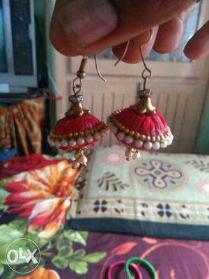 Pink And White Jhumka