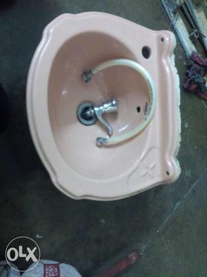 Pink Ceramic Sink With Faucet