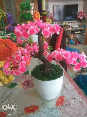 Pink Flower On Bonsai Tree Table Decor