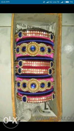 Pink and blue combination best design with pearls