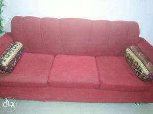 Red Velvet 3-cushion Sofa With Throw Pillows