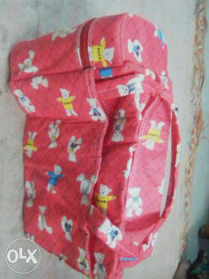Red, White, And Yellow Bear Print Diaper Bag