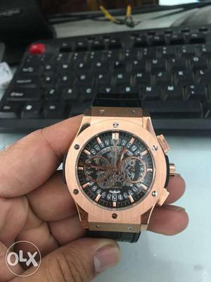 Rose Gold Round Case Chronograph Watch