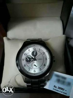 Round Black And Gray Chronograph Watch With Black Link Band