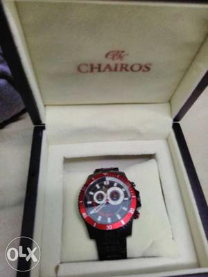 Round Black And Red Chairos Chronograph Watch With Link