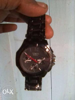 Round Black Chronograph Watch used old