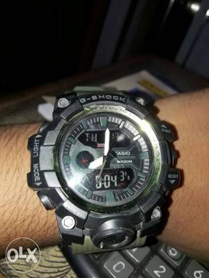 Round Black G-Shock Digital Watch With Link Strap