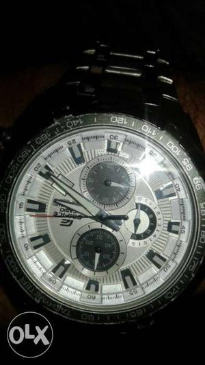 Round Gray Edifice Chronograph Watch With Silver Linked