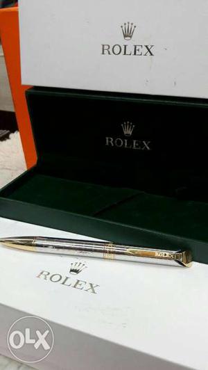 Silver And Gold Rolex Pen With Case