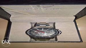 Silver-face Chronograph Watch With Silver Link Strap In Box