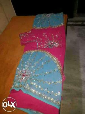 Teal And Pink Beaded Textile
