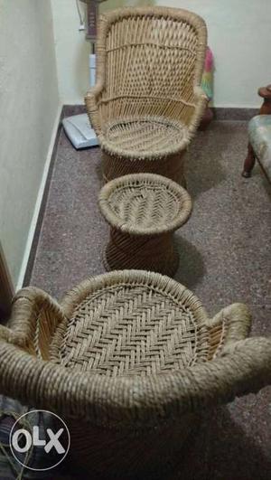 Two Brown Wicker Long Back Chairs