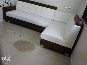 White And Brown Leather Sectional Couch