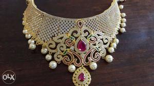 White Pearl Diamond Embellished Bib Necklace