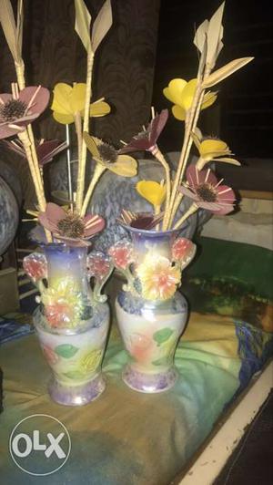 2 antique flower vases