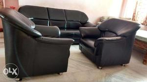 3-piece Black Leather Sofa Set