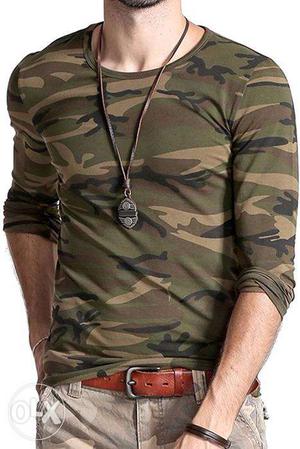 Army Full Sleeves Round Neck T Shirt for Mens