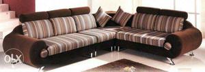 Beige And Brown Linen Corner Sofa