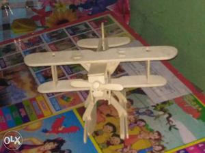Beige Wooden Biplane Miniature