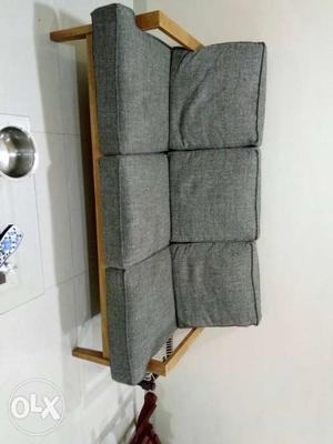 Beige Wooden Framed Grey Fabric 3+2-seat Sofa