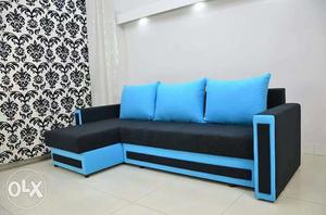 Black And Blue Fabric Sofa