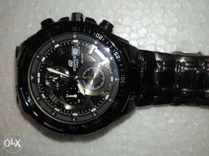 Black Edifice Chronograph Watch With Black Link Bracelet
