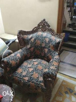 Black, Gray, And Brown Floral Fabric Sofa Chair