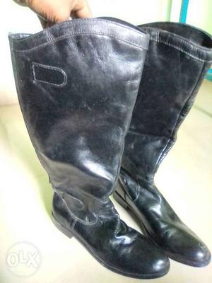 Black Leather Extended Mid- Boots
