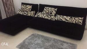 Black Suede Padded Sectional Sofa