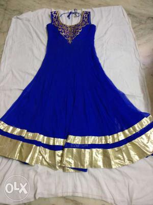 Blue anarkali (sequenced, with pant and shawl)