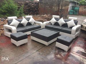 Brand new desiner three two sofa set with table & puffies
