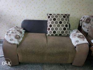 Brown 2-seat Sofa With Throw Pillows
