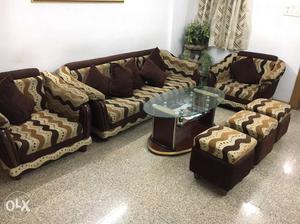 Brown And Grey Chevron Fabric Sofa Set