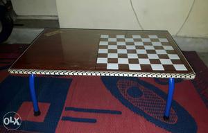Brown And White Wooden Checked Table