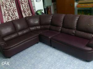 Brown Leather Padded Corner Sofa