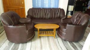 Brown Leather Padded Living Room Furniture